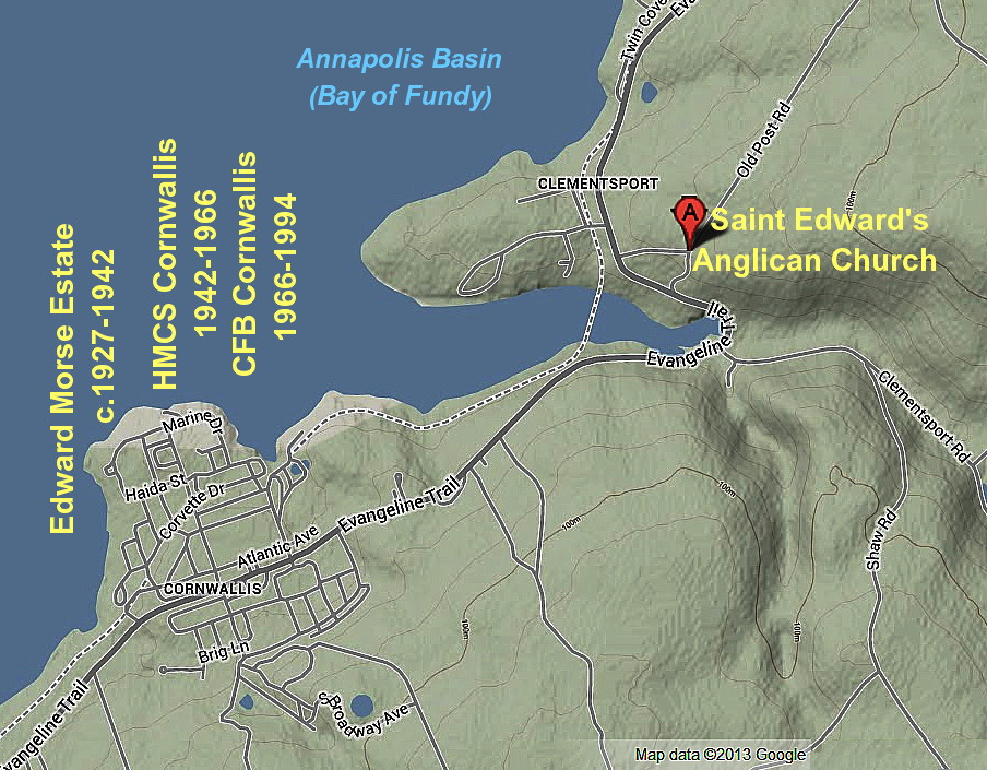 Map showing Edward Morse locations at  Clementsport, Annapolis County, Nova Scotia