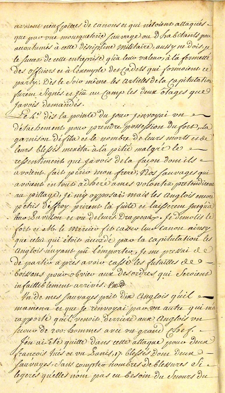 Seven Years War: Louis Coulon de Villiers, Journal 1754, page 59b, 1754