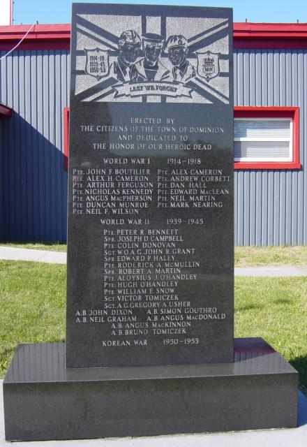 Dominion, Nova Scotia war memorial monument