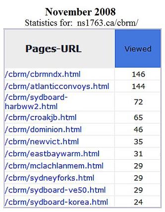 Cape Breton Regional Municipality monuments website: traffic statistics, Nov. 2008
