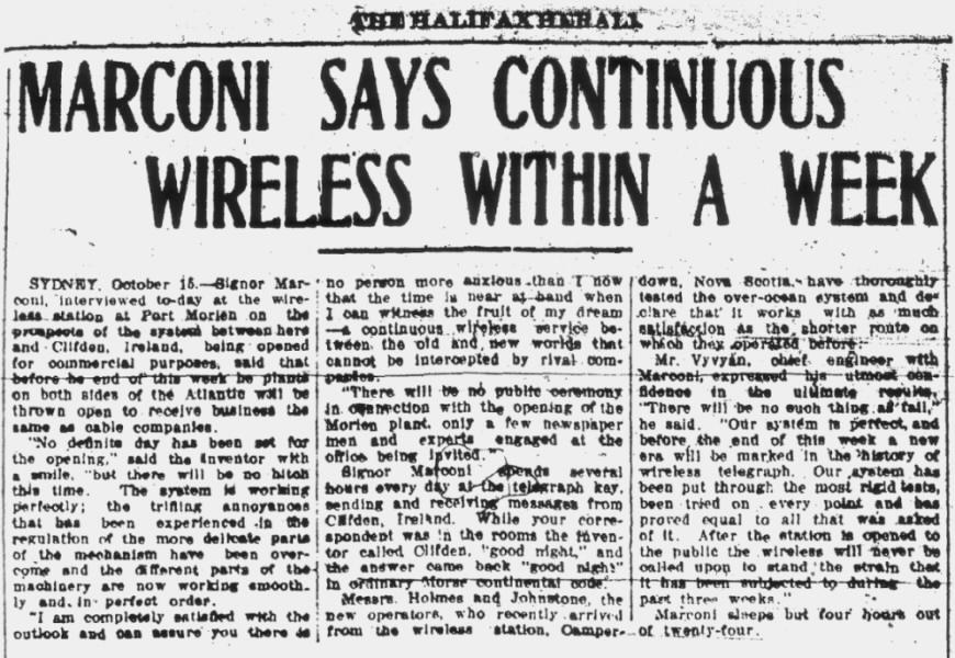 Marconi Transatlantic Wireless Telegraph, 16 October 1907