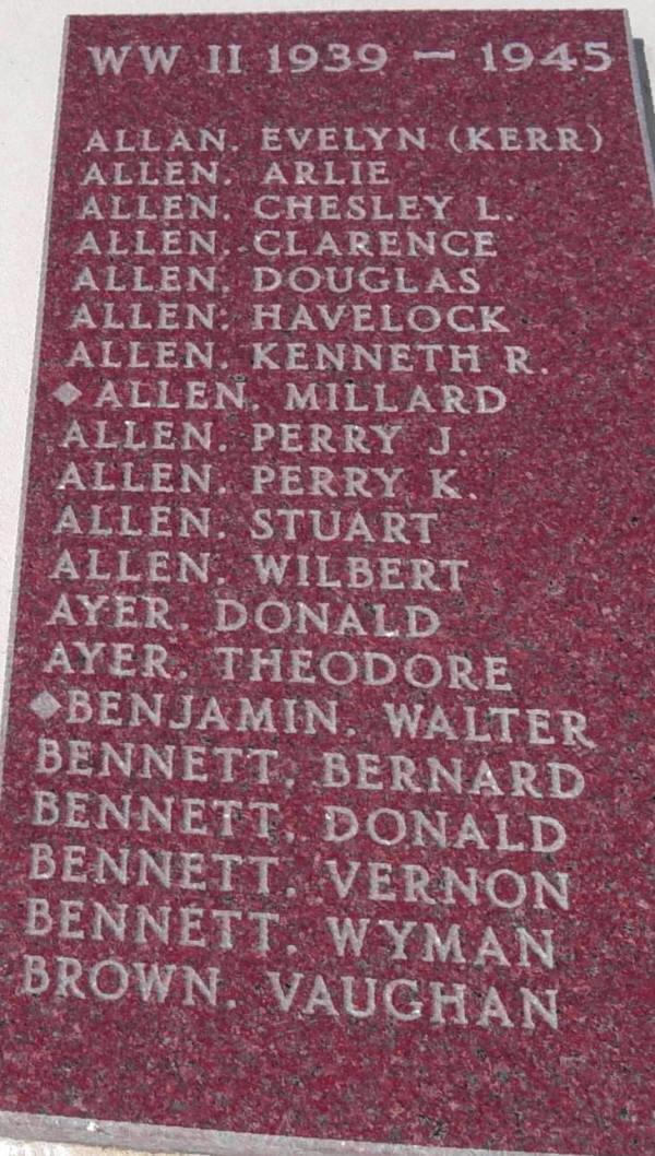 Port Greville war memorial: World War Two, first panel