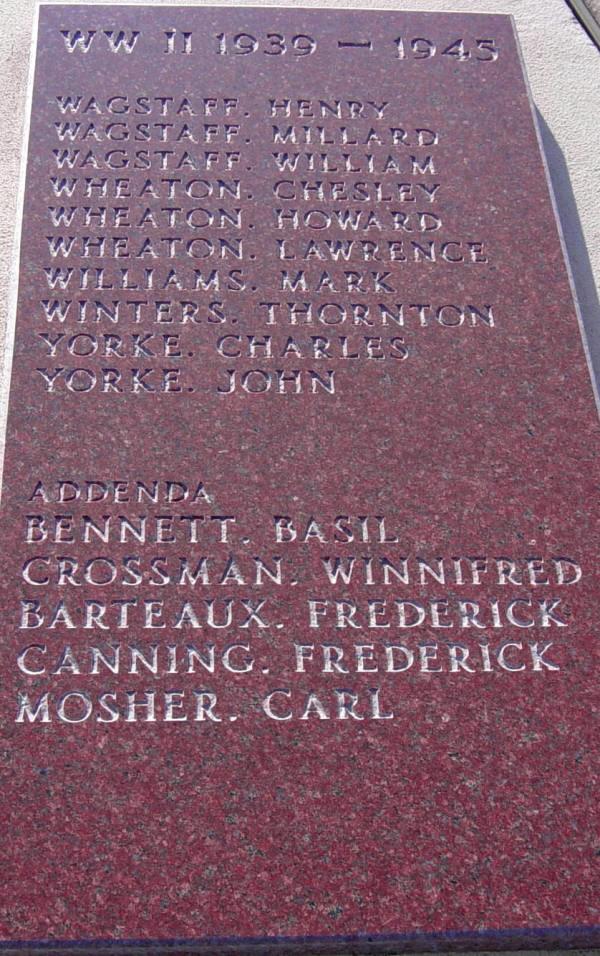 Port Greville war memorial: World War Two, sixth panel