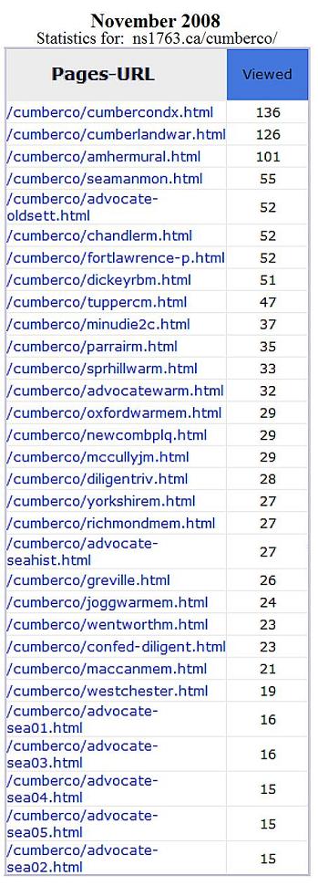 Cumberland County monuments website: traffic statistics, Nov. 2008