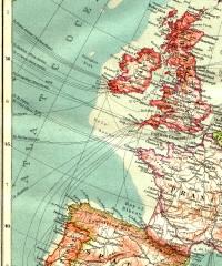 Underwater telegraph cables to and from Europe, 1911