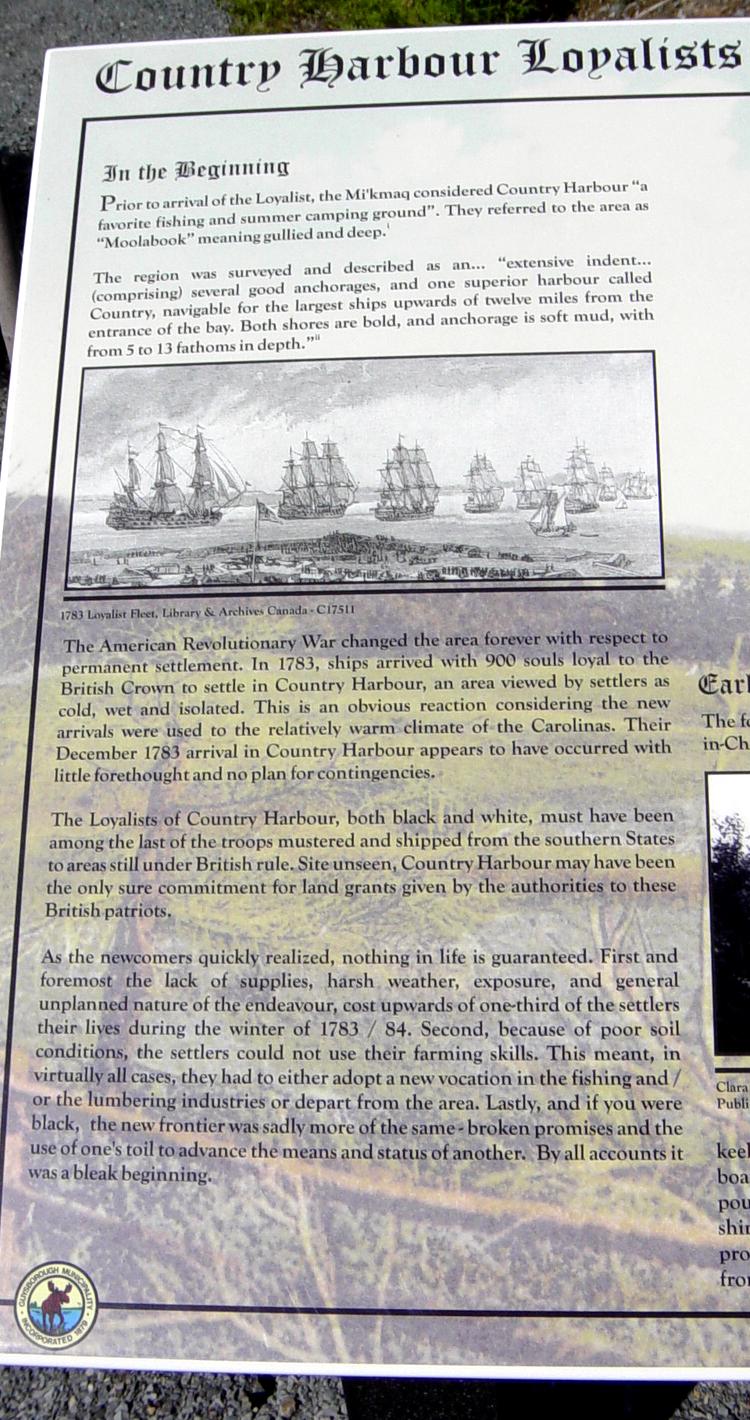 Country Harbour: Loyalist Trail roadside park, west interpretative panel