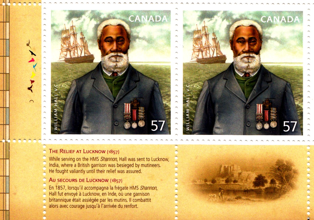 William Hall commemorative stamp 2010 - lower left corner of pane
