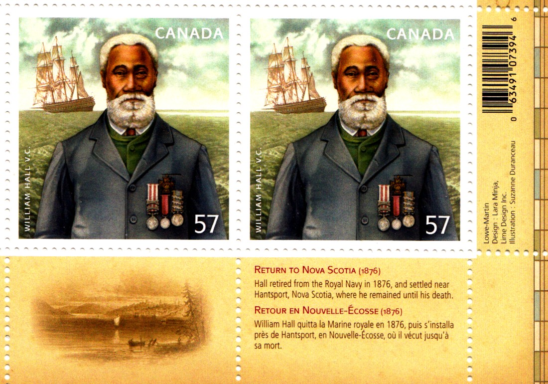 William Hall commemorative stamp 2010 - lower right corner of pane