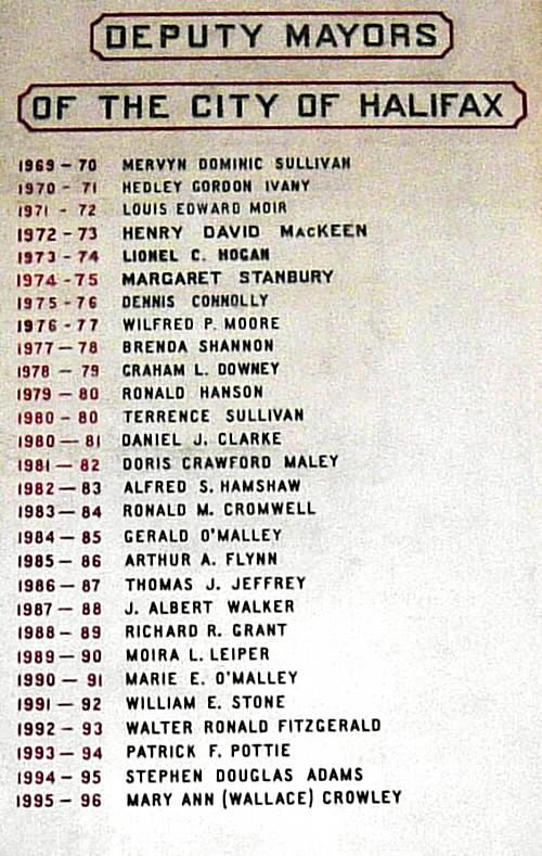 City of Halifax: deputy mayors, 1969-1996