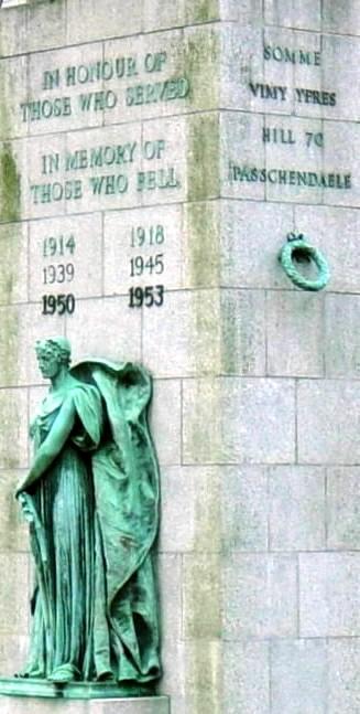Halifax war memorial monument: inscriptions on the north and west faces