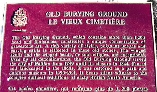 Halifax: Old Burying Ground plaque, upper half