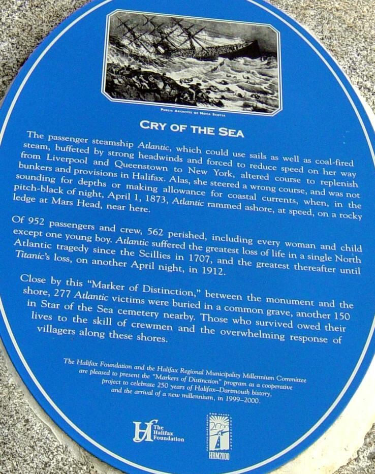 S.S. Atlantic memorial, Sandy Cove