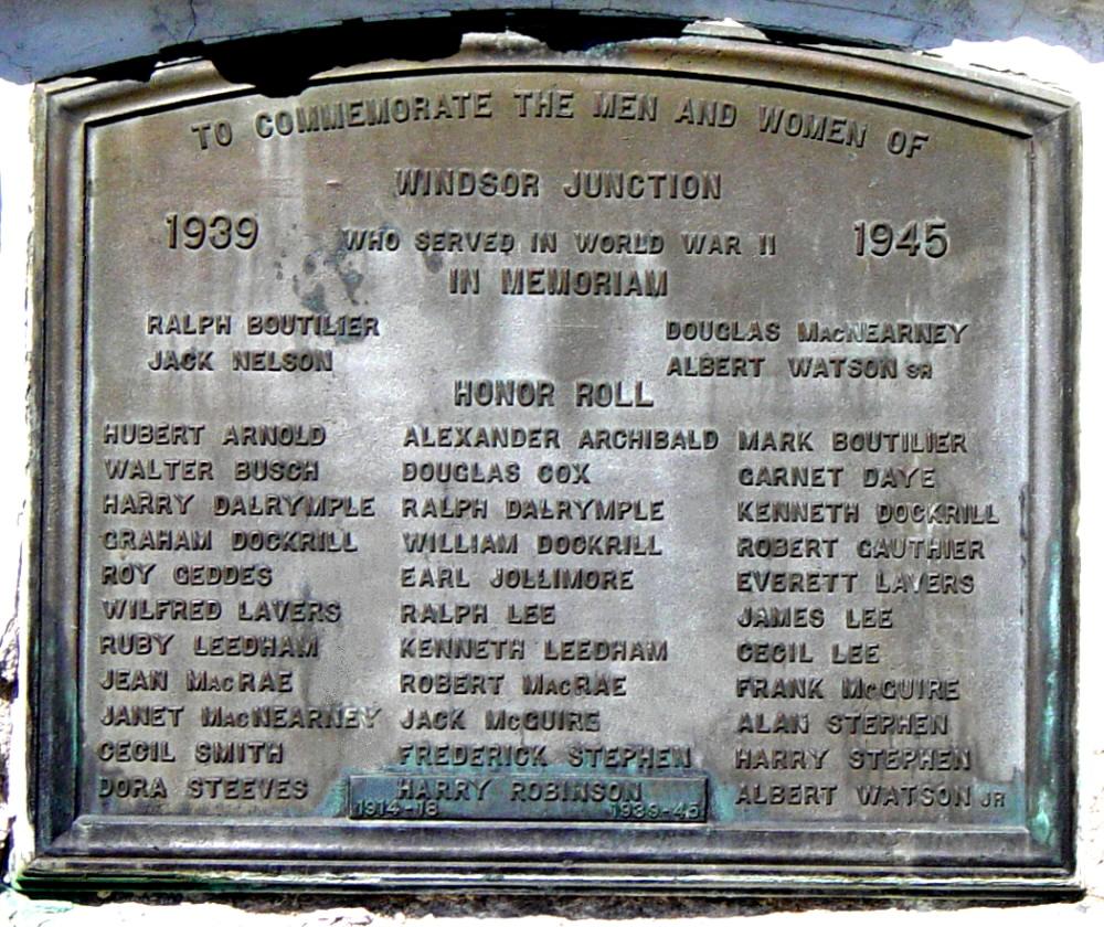 Windsor Junction, Nova Scotia: war memorial monument