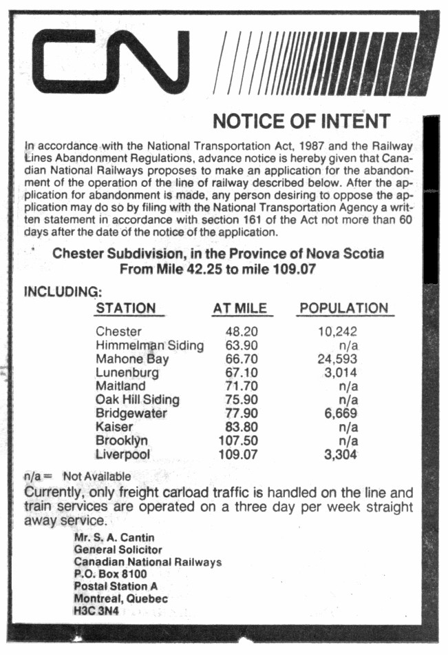 Abandonment Notice, CNR Chester to Liverpool