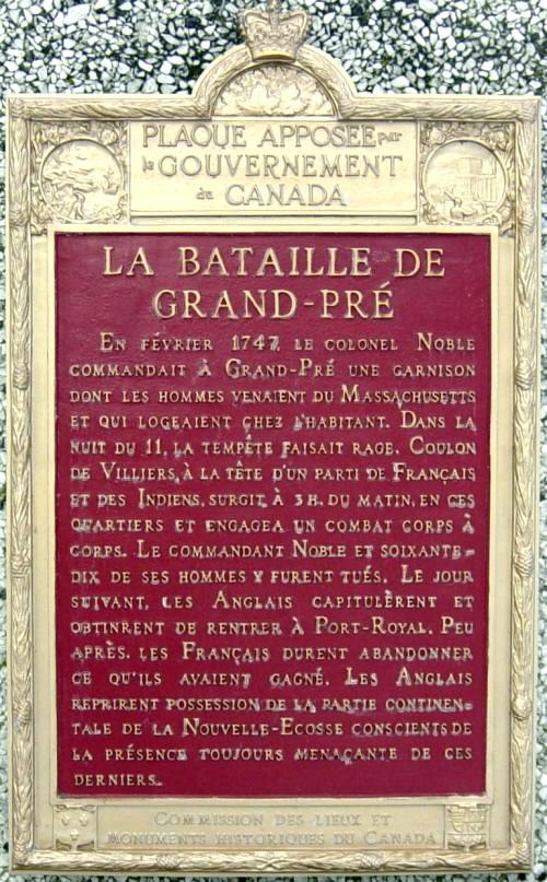 Plaque describing the 1747 Attack at Grand Pre