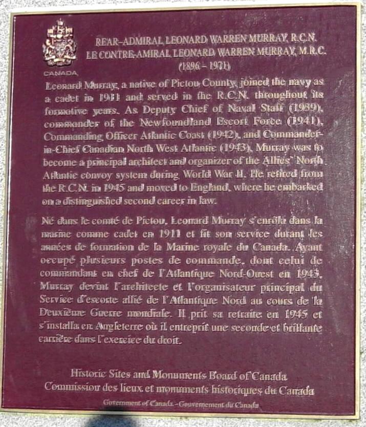 Nova Scotia, Pictou Landing: Admiral Leonard Murray monument