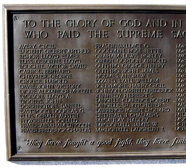 New Glasgow: WW2 war memorial, left side
