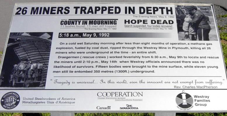 New Glasgow: Westray Miners Memorial, interpretative panel 2