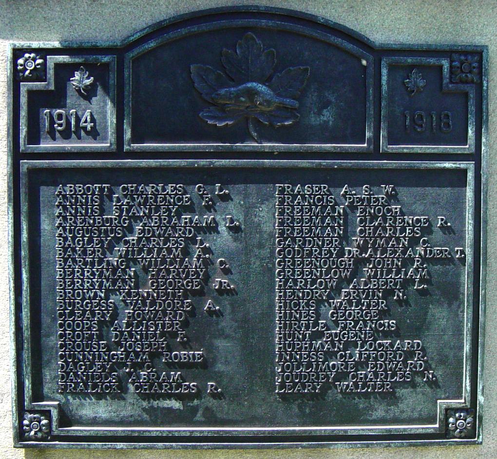 Liverpool, Nova Scotia: Queens County war memorial monument, east face, AB - LE, WW1