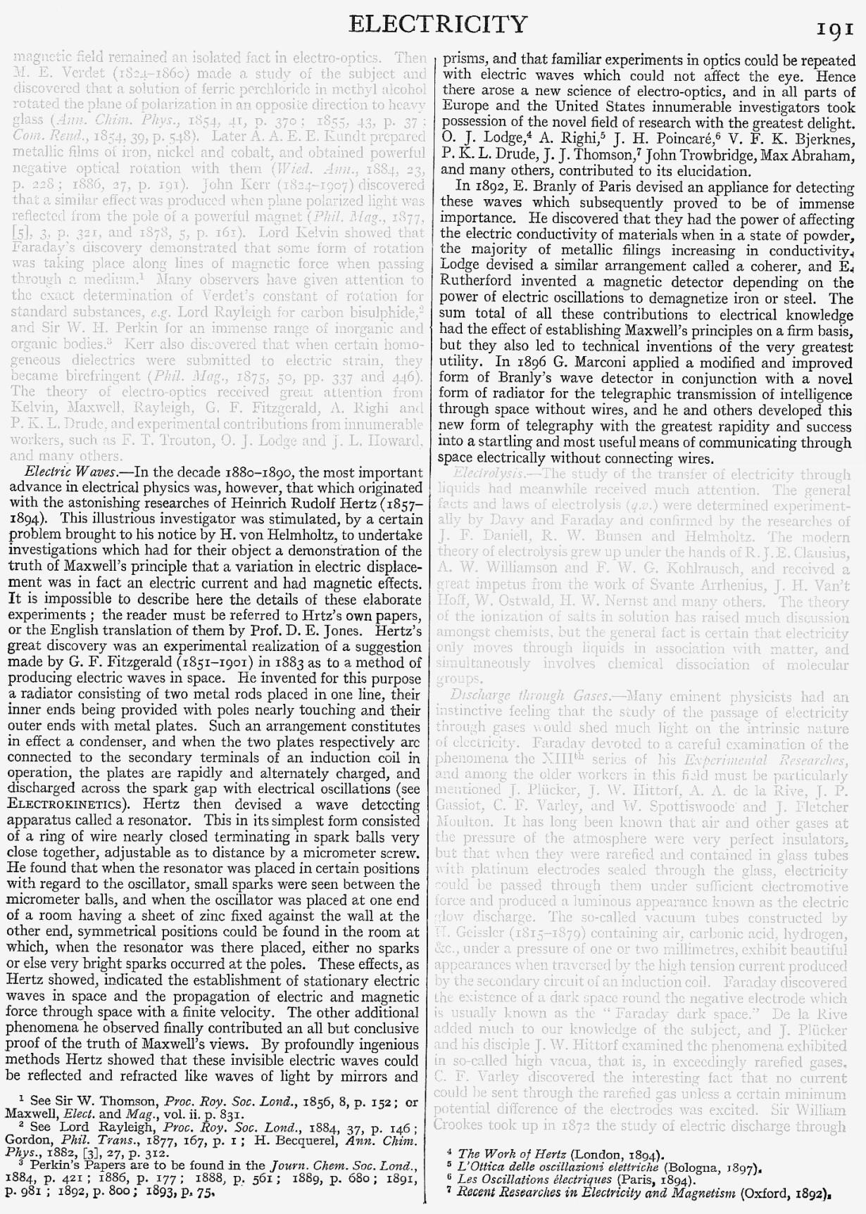 Electric Waves, by J.A. Fleming, Britannica 1911, page 191