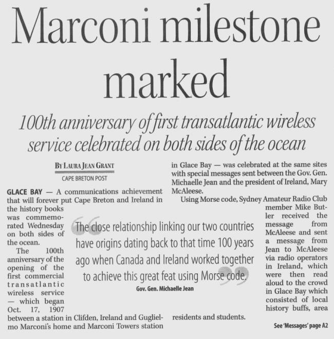 Marconi Transatlantic Wireless Telegraph, 18 Oct 2007