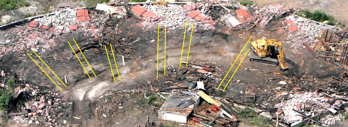 Annotated aerial view: Remains of the Railway Roundhouse at Kentville, Nova Scotia