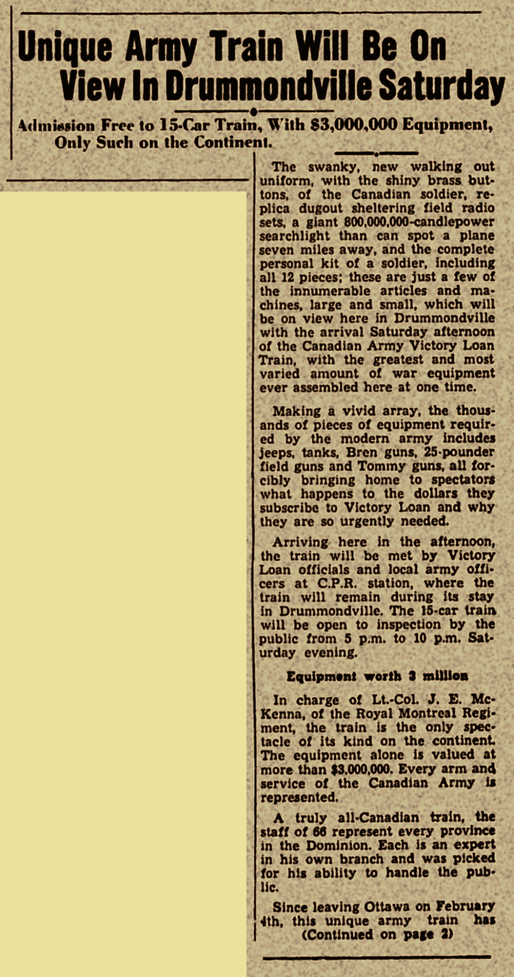 Clipping: The Drummondville Spokesman, Drummondville, Quebec - 18 Feb. 1942