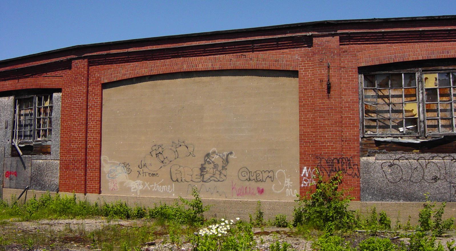 Nova Scotia: Back (west) wall, Dominion Atlantic Railway roundhouse at Kentville