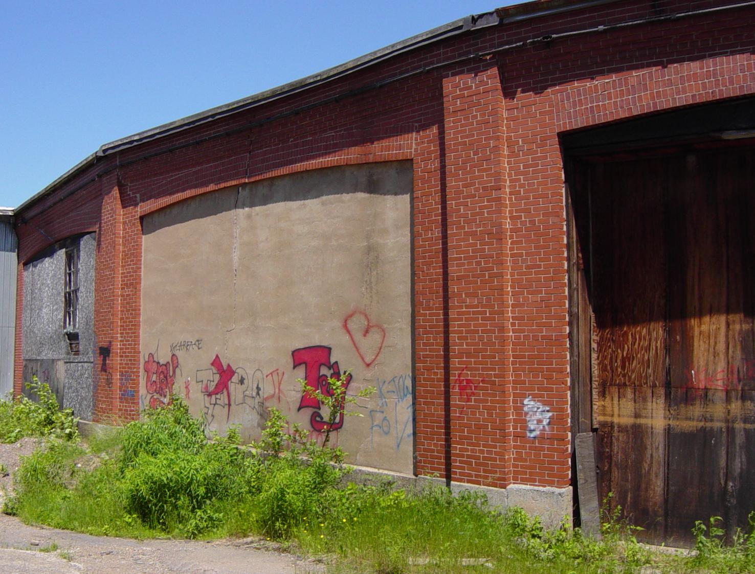 Nova Scotia: Back (west) wall, Dominion Atlantic Railway roundhouse at Kentville