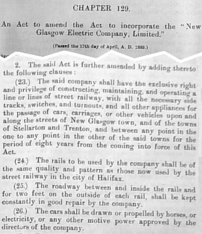 New Glasgow Electric Co., chapter 129, Acts of 1889