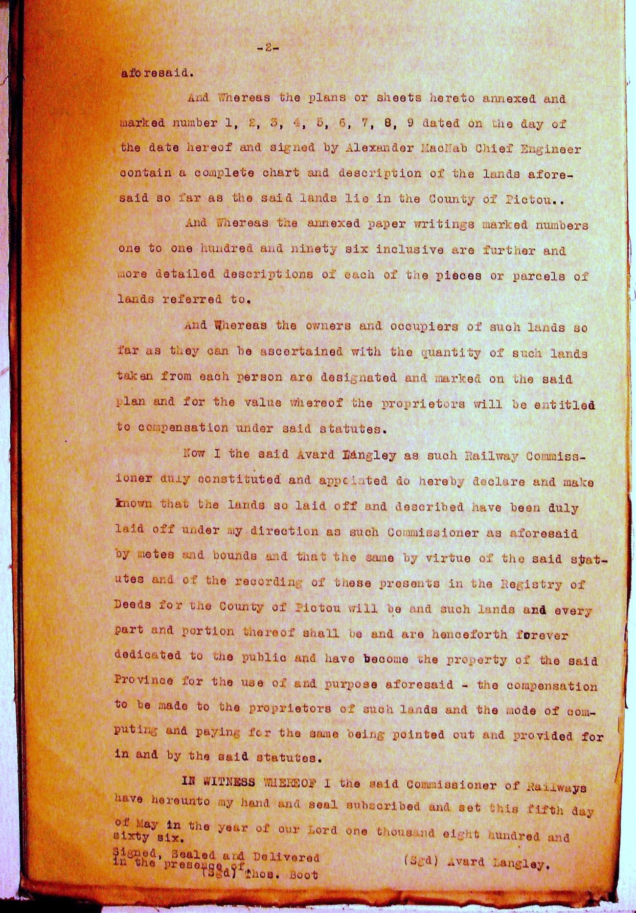 Pictou Extension Railway, Nova Scotia: Page 2, document dated 5 May 1866