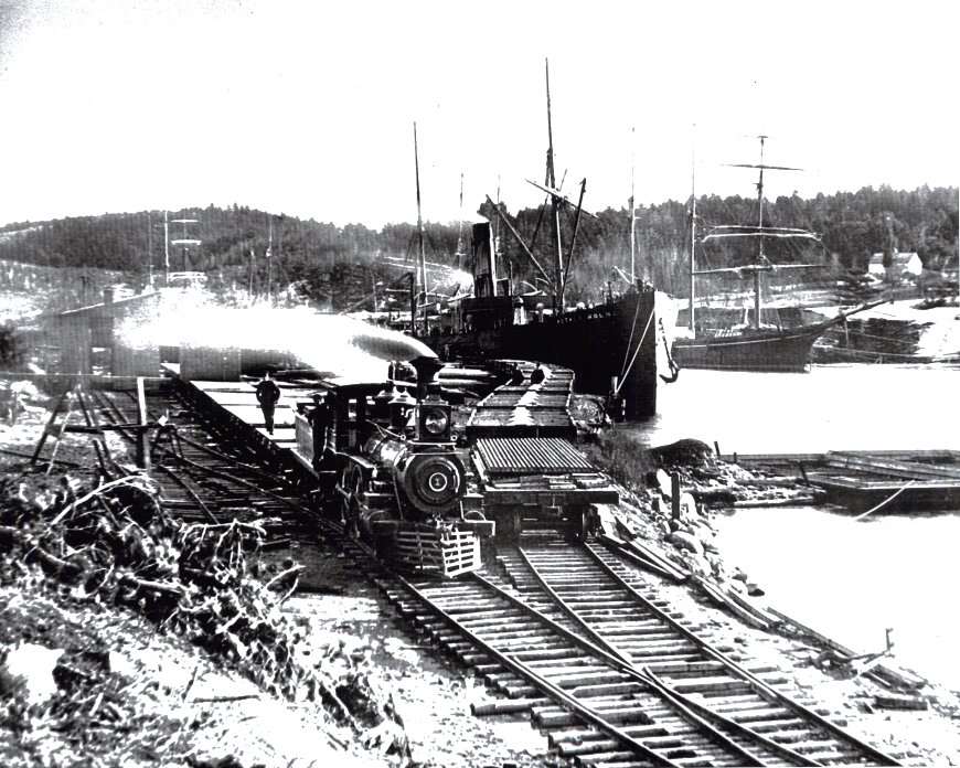 Nova Scotia: Unloading rails in Bridgewater in 1904