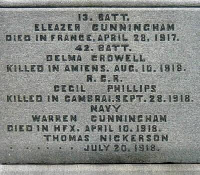 Clark's Harbour: WW1 monument, south face