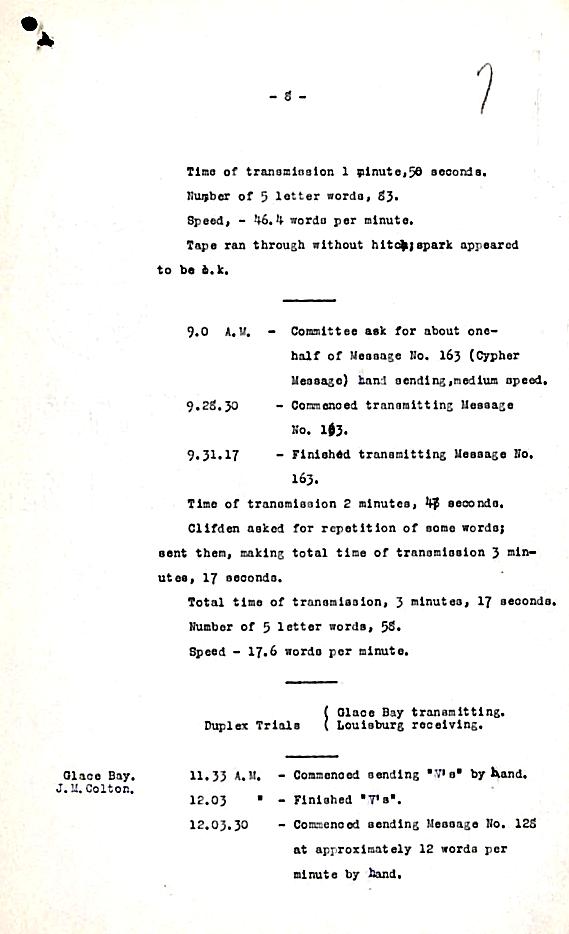March 1913 Test Report page 8: Marconi Transatlantic Wireless Telegraph Service