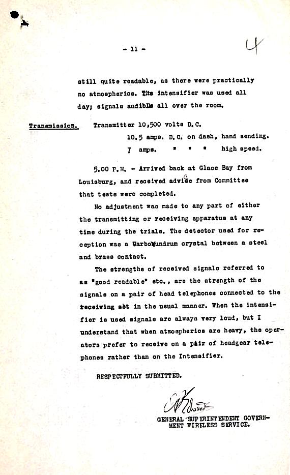 March 1913 Test Report page 11: Marconi Transatlantic Wireless Telegraph Service