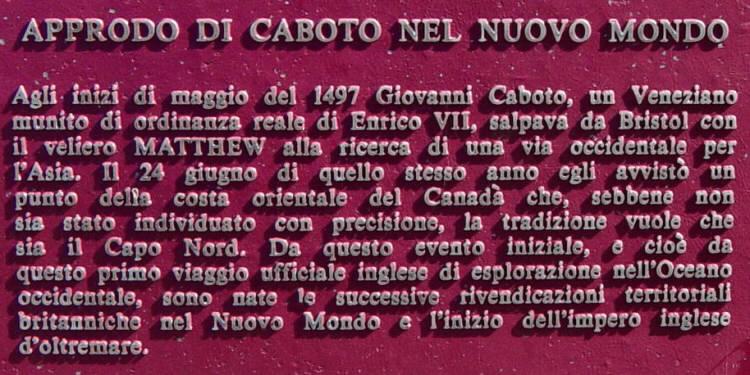 Plaque: John Cabot 1497